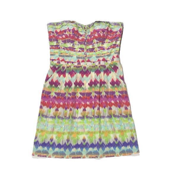 Charlie Jade Womens Size M Multicolored Strapless Pockets Silk Mini Dress - Picture 1 of 7